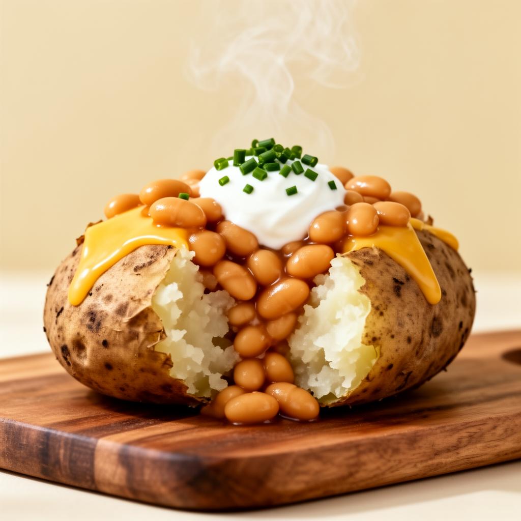 Loaded jacket potato with beans and cheese